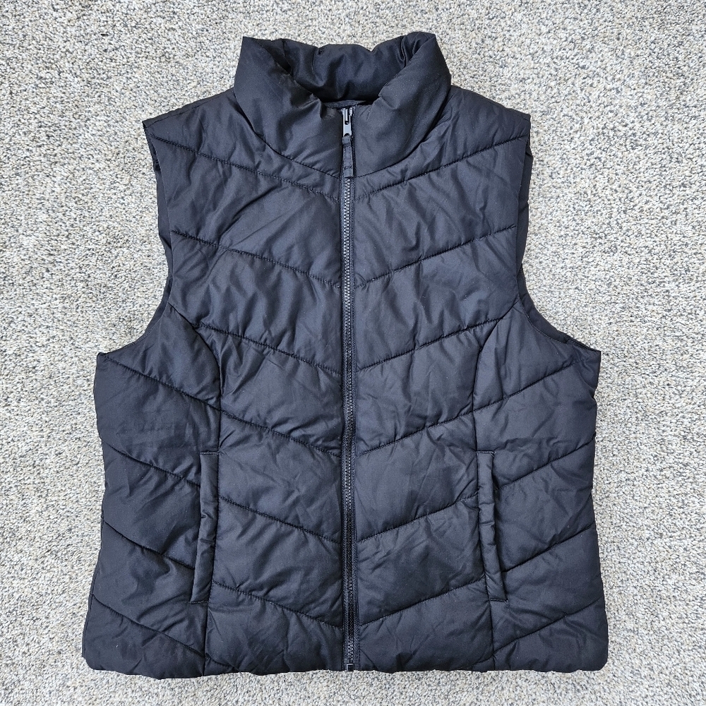 Cole Haan Black Signature Puffer Vest Preppy Chevron Outdoor Jacket Womens Large